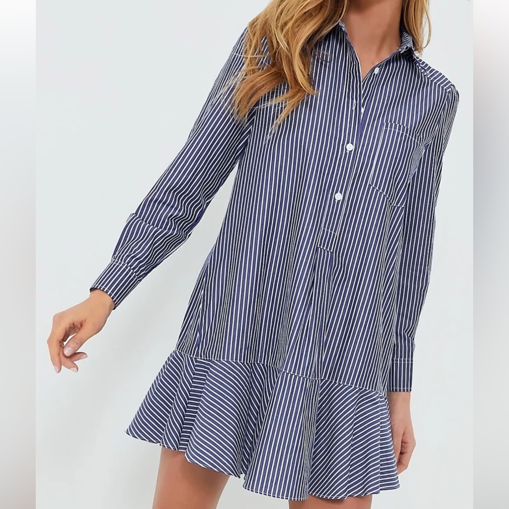 Tuckernuck Indigo Stripe Callahan Shirt Dress Blue White Stripe Long Sleeved